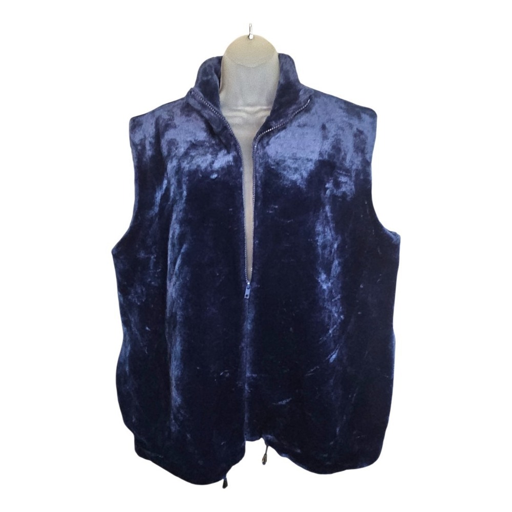 Dennis Basso Womens L/XL Royal Blue Faux Fur Winter Sleeveless Coat Vest Vintage